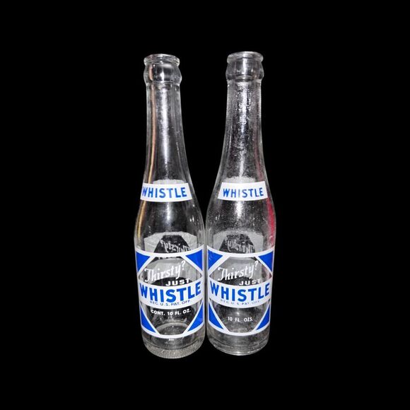 Set of 2 1940s Vintage Whistle Soda Bottle 10oz - Picture 2 of 5